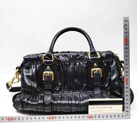 Authentic Prada Hand Bag Nappa Gaufre 2way Black Leather mn720-121725 - Picture 2 of 16